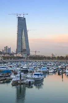 Commercialism Prints: Souk Shark Shopping Center and Marina with new Central Bank of Kuwait in distance