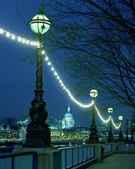 Lamps Prints: South Bank street lamps and city skyline, including St. Pauls Cathedral