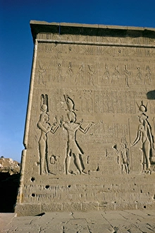 Dendera Prints: South facade, reliefs of Ptolemy XVI