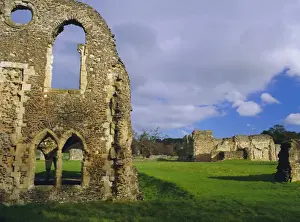 Refectory Prints: South gabled end of the lay brothers refectory and remains of the church beyond
