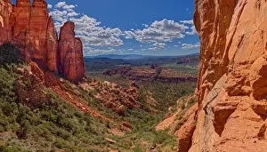 Cathedral Rock Prints: Southwestern view from a cliff in the saddle area of Cathedral Rock, Sedona, Arizona
