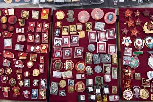 Images Dated 17th February 2008: Souvenir badges of the Soviet Republic communist era, Moscow, Russia, Europe