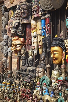Bhaktapur Prints: Souvenir masks, Bhaktapur, Kathmandu Valley, Nepal, Asia