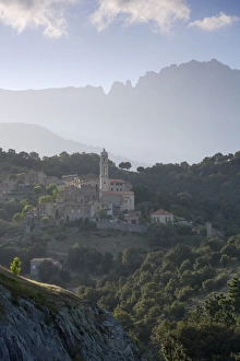 Hill Village Prints: Soveria village near Corte, Corsica, France, Europe