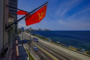 Flag Pole Prints: A Soviet Union flag above the Malecon, Havana, Cuba, West Indies, Central America