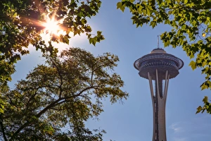 Top Section Gallery: Top of Space Needle from Seattles International Fountain Park, Seattle, Washington State