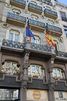Balconies Prints: Detail of Spanish architecture, Las Ramblas, Barcelona, Catalonia, Spain, Europe