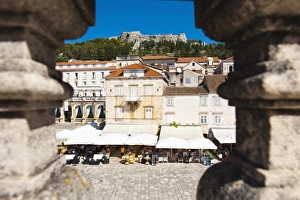 Background Focus Prints: Spanish Fortress above St. Stephens Square cafes