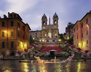 Squares Prints: The Spanish Steps illuminated in the evening, Rome, Lazio, Italy, Europe