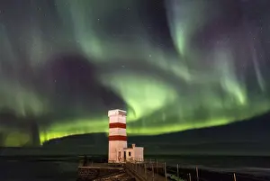 Spectacular display of the Aurora Borealis (Northern Lights) at Gardur, on the Reykjanes Peninsula