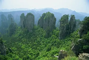 Spectacular limestone outcrops and forested valleys of Zhangjiajie Forest Park in Wulingyuan Scenic Area in Hunan Province, UNESCO World Heritage Site