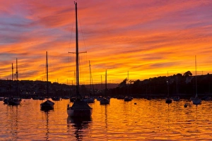 Spectacular sunset, Falmouth Harbour, Cornwall, England, United Kingdom, Europe