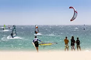 Images Dated 17th July 2008: Spectators watching windsurfing in high Levante winds in the Strait of Gibraltar, Valdevaqueros