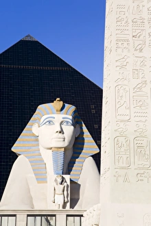 Ancient Egypt Prints: Sphinx and obelisk outside the Luxor Casino, Las Vegas, Nevada, United States of America