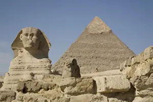 Sphinx Prints: Sphinx and the Pyramid of Cheops, Giza, UNESCO World Heritage Site, near Cairo