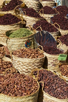 Souk Prints: Spices and dates for sale in the market or souk of Aswan, Egypt, North Africa, Africa