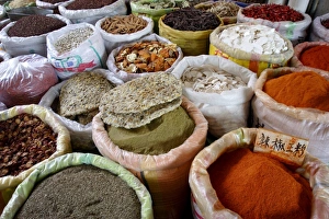 Dried Food Prints: Spices and dried foods on sale in Wuhan, Hubei province, China, Asia