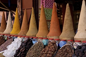 Souks Prints: Spices in the souks of the Medina, Marrakesh, Morocco, North Africa, Africa