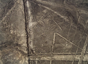 Nazca Prints: The Spider Geoglyph, aerial view, Nazca, UNESCO World Heritage Site, Ica Region, Peru