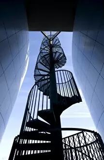 Silhouetted Gallery: Spiral staircase outside Perlan, a modern building housing the Saga Museum