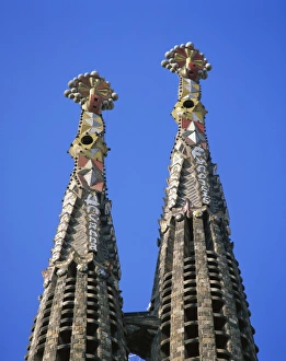 Sagrada Familia Prints: Spires of the Sagrada Familia, the Gaudi cathedral, in Barcelona, Cataluna, Spain, Europe