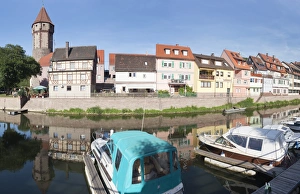 Recreational Boats Prints: Spitzer Turm Tower, Tauber River