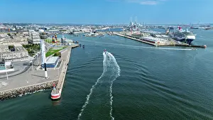 Vehicles Prints: Sports harbour aerial view in Le Havre showcasing activity and infrastructure in Normandy