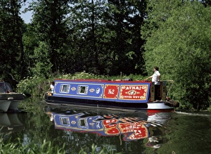 Canal Boat Prints: Spring afternoon on the River Wey Navigation, near Pyrford, Surrey, England