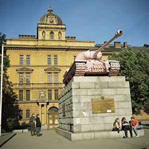 Tank Prints: Square of Soviet Tankmen, Prague, Czech Republic, Europe