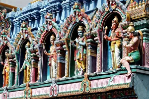 Gopuram Prints: Sri Krishnan Hindu temple, Hindu deities on the Gopuram, Singapore, Southeast Asia, Asia