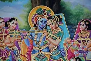 Adults Prints: Sri Krishnan Hindu temple, Hindu God Lord Krishna and his wife Radha