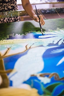 Human Hand Prints: Sri Lankan woman batik painting, Anuradhapura, Central Province, Sri Lanka, Asia