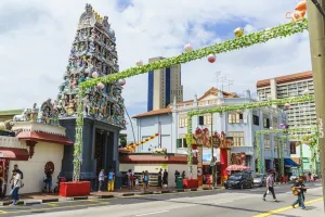 Chinatown Prints: Sri Mariamman temple and Masjid Jamae (Chulia) mosque in South Bridge Road, Chinatown