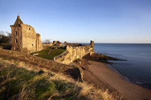 Fife Prints: St. Andrews Castle and Castle Sands from The Scores at sunrise