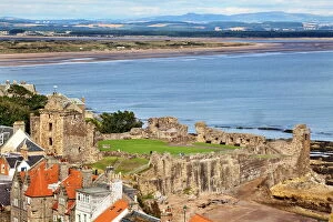 12th Century Gallery: St. Andrews Castle and West Sands from St. Rules Tower at St. Andrews Cathedral, St