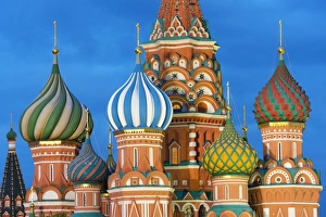 St. Basils Cathedral lit up at night, UNESCO World Heritage Site, Moscow, Russia, Europe