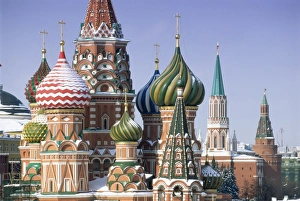 St. Basils Christian cathedral in winter snow