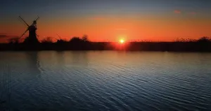 Reeds Prints: St. Benet's Mill and river Thurne, sunset, Norfolk Broads