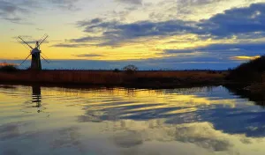 Reeds Prints: St. Benet's Mill and river Thurne, sunset, Norfolk Broads