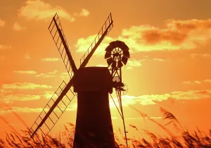 Pastoral Prints: St. Benet's Mill detail at sunset, Norfolk Broads, Norfolk