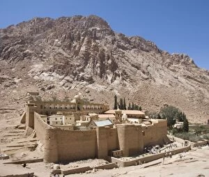 Images Dated 8th April 2009: St. Catherines Monastery, UNESCO World Heritage Site, with shoulder of Mount Sinai behind
