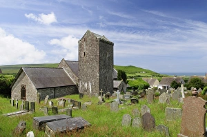 Tomb Stones Prints: St. Cenydds Church, Llangennith, Gower, Wales, United Kingdom, Europe
