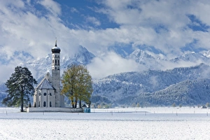 Winter Time Prints: St. Coloman Church in winter, Oberbayern, Bavaria, Germany, Europe