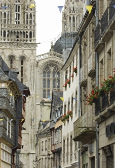 Quimper Prints: St. Corentin Cathedral and Rue Kereon, Quimper, Finistere, Brittany, Europe