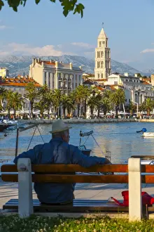 St. Domnius Cathedral Bell Tower and picturesque harbour, Stari Grad (Old Town), Split, Central Dalmatia, Croatia, Europe