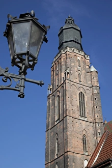 Lamps Prints: St. Elisabeth Church and lamp, Old Town, Wroclaw, Silesia, Poland, Europe