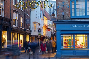 York Prints: St. Helens Square at Christmas at dusk, York, Yorkshire, England, United Kingdom, Europe