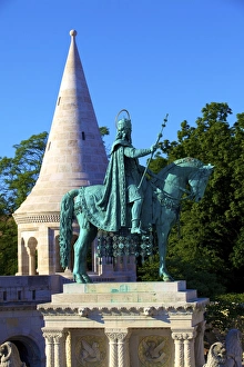St. Istvan statue, Fishermans Bastion, Budapest, Hungary, Europe