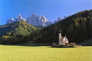 Images Dated 21st April 2006: St Johann Church and the Dolomites in the Background, Trentino, Italy