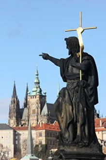 Biblical Prints: St. John the Baptist sculpture on Charles Bridge, UNESCO World Heritage Site, Prague